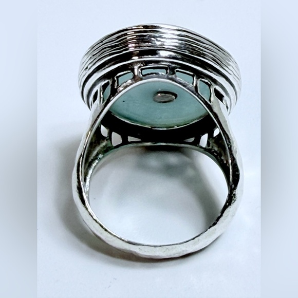 Silpada Vintage Rare Hammered Sterling Silver & Amazonite Oval Statement Ring